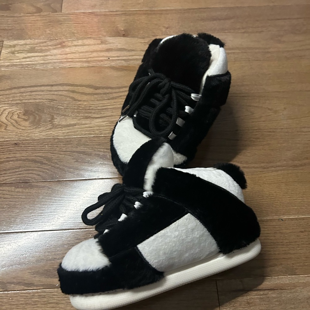 Black and White Furry Slippers